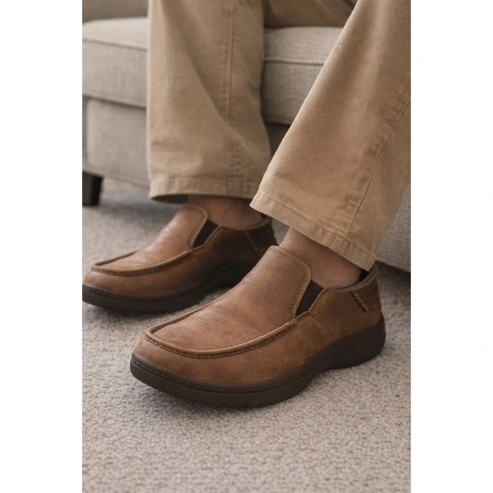 Skechers Goga Mat Arch Slip-Ins‎ Shoes Men 11 WIDE Brown Air Cooled Memory Foam